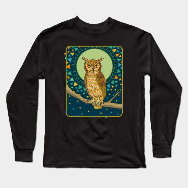 MID CENTURY GOTHIC Great Horned Owl Long Sleeve T-Shirt by rorabeenie